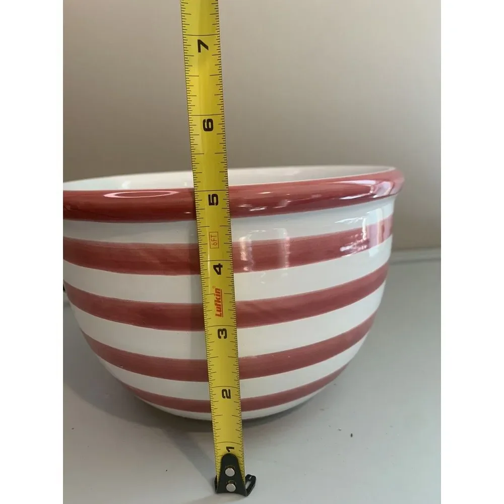 Pier 1 Serving Bowl Hand Painted Made in Italy Red‎ & White Stripe